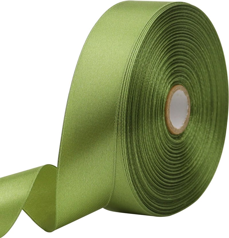 Riunbb Olive Green Solid Satin Ribbon 1 Inch 50 Yards Solid Polyester Fabric Ribbon for Gift Wrapping Wedding Christmas Baby Shower Birthday Party Decoration Handmade Immortal Flower Craft - Image 1